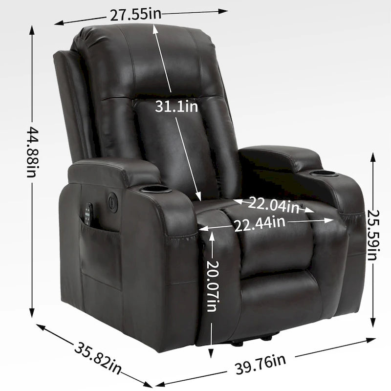 Power Lift Recliner Chair with Massage & Lumbar Heat, Black / Brown, Single Seat