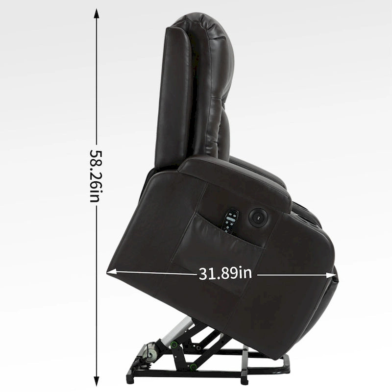 Power Lift Recliner Chair with Massage & Lumbar Heat, Black / Brown, Single Seat