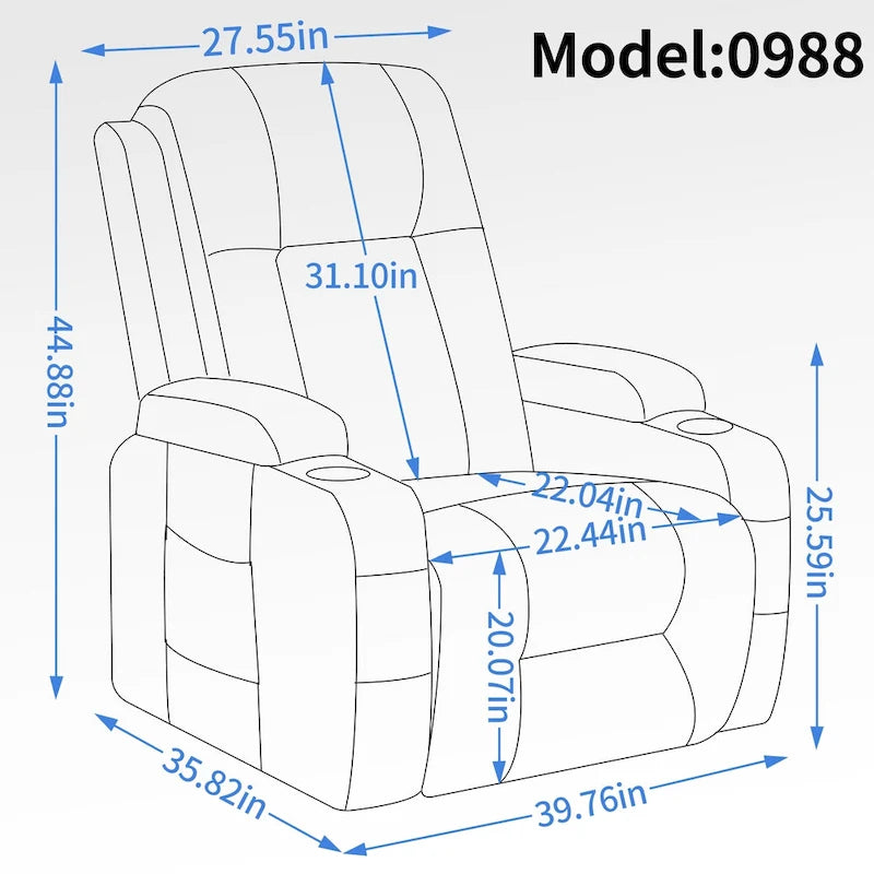 Power Lift Recliner Chair with Massage & Lumbar Heat, Black / Brown, Single Seat