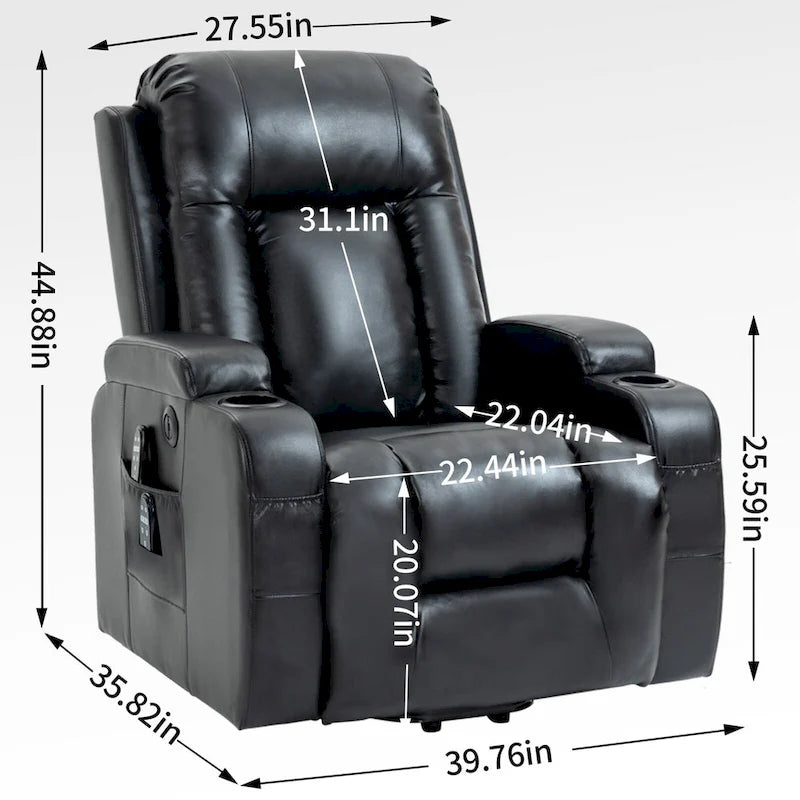 Power Lift Recliner Chair with Massage & Lumbar Heat, Black / Brown, Single Seat