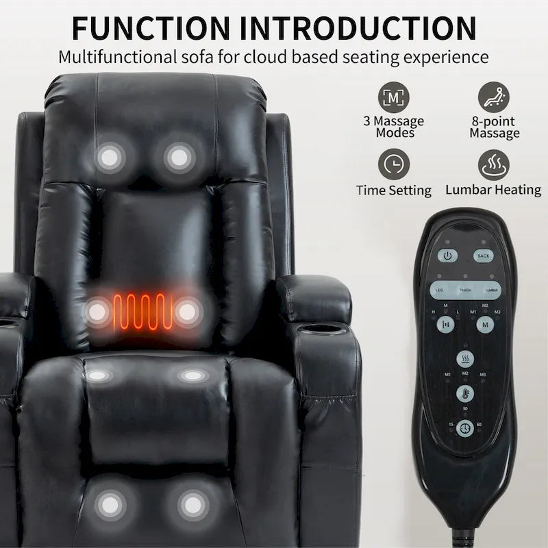 Power Lift Recliner Chair with Massage & Lumbar Heat, Black / Brown, Single Seat