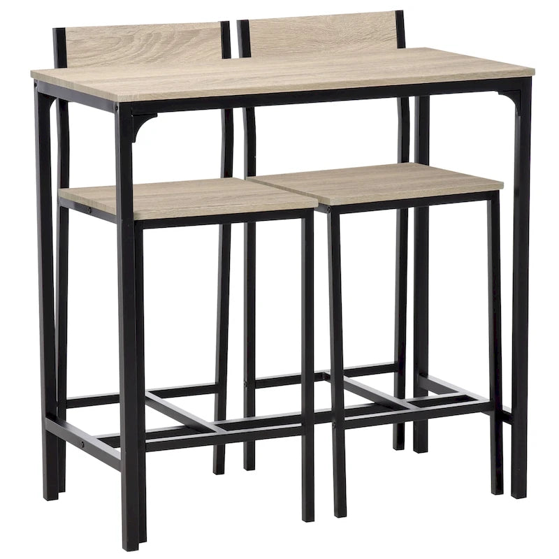 Natural Bar Table Set for 2, 3-Piece Counter Height Dining Set
