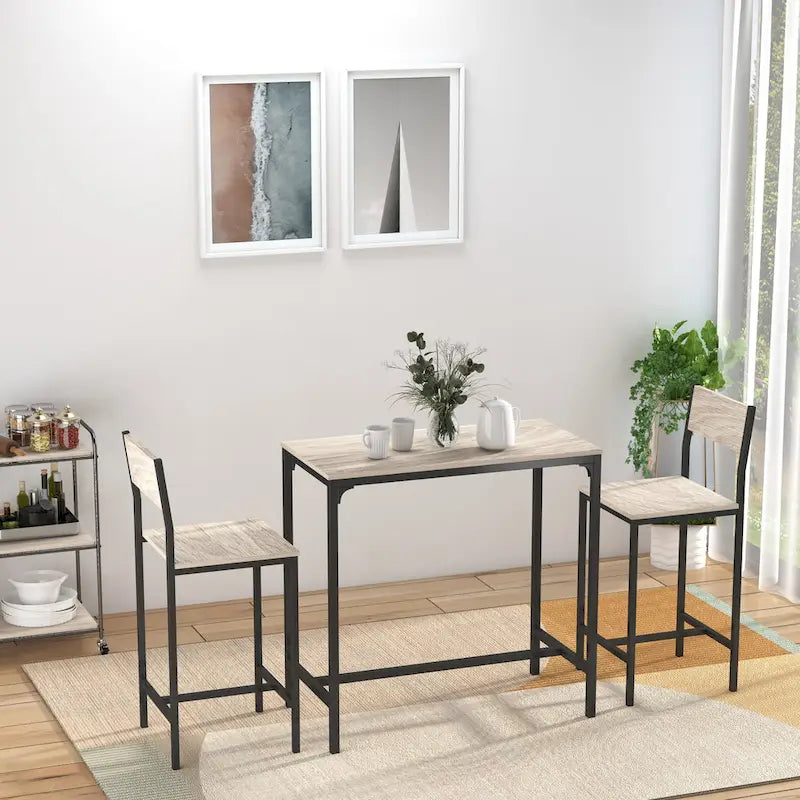 Natural Bar Table Set for 2, 3-Piece Counter Height Dining Set