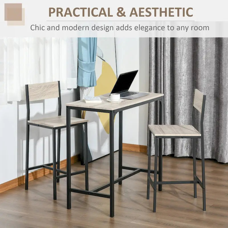 Natural Bar Table Set for 2, 3-Piece Counter Height Dining Set