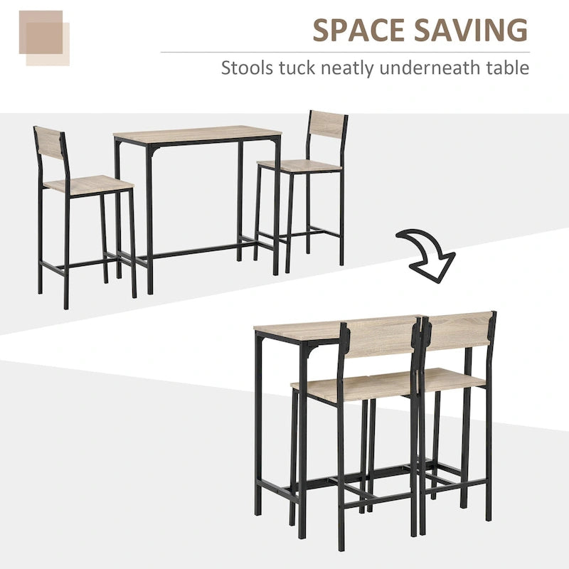 Natural Bar Table Set for 2, 3-Piece Counter Height Dining Set
