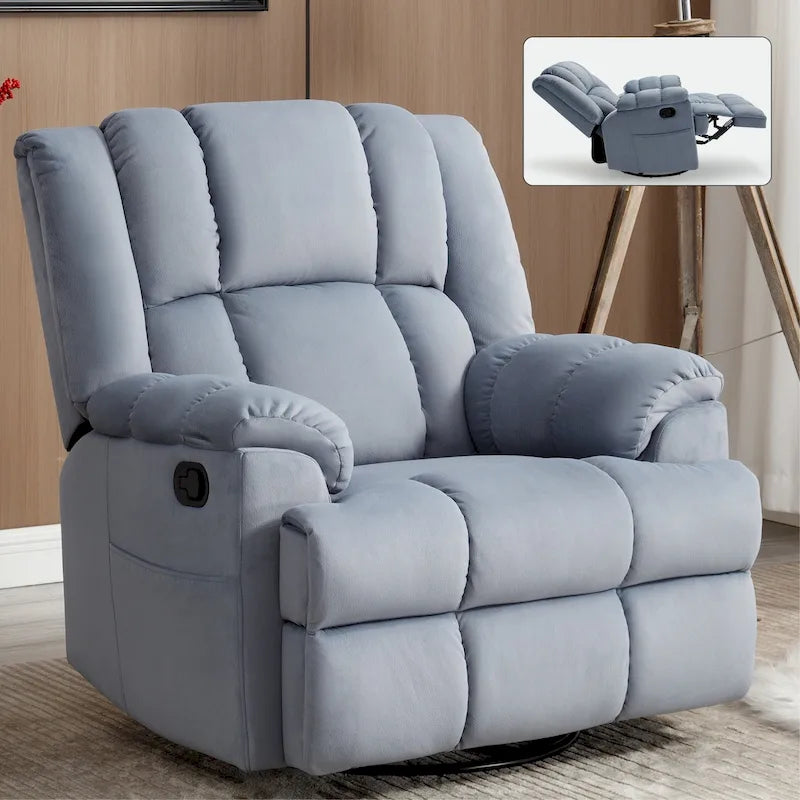 Blue Fabric Recliner Chair, Single Seat, Swivel & Rocker
