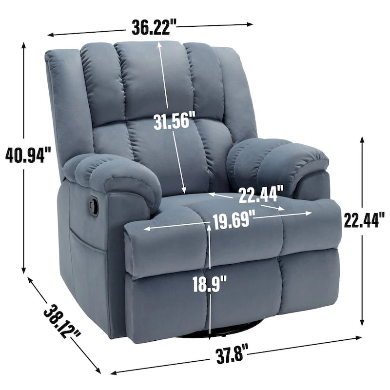 Blue Fabric Recliner Chair, Single Seat, Swivel & Rocker