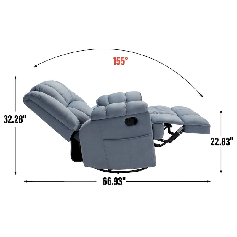Blue Fabric Recliner Chair, Single Seat, Swivel & Rocker