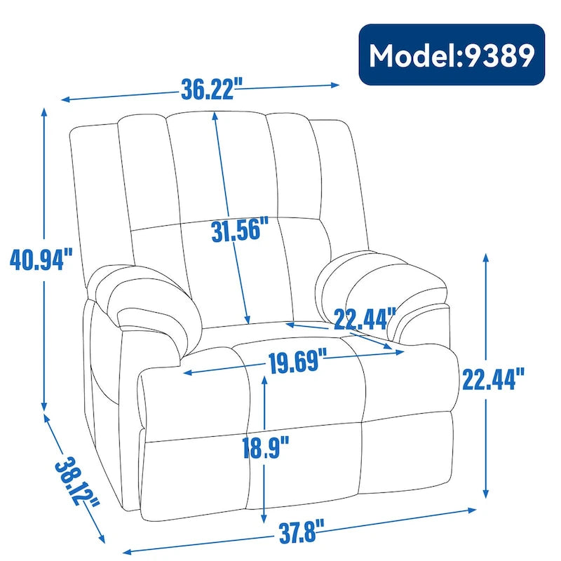 Blue Fabric Recliner Chair, Single Seat, Swivel & Rocker