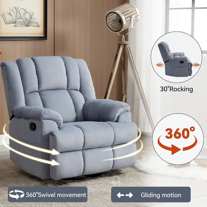 Blue Fabric Recliner Chair, Single Seat, Swivel & Rocker