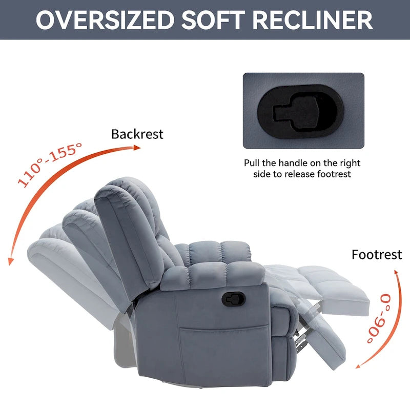Blue Fabric Recliner Chair, Single Seat, Swivel & Rocker