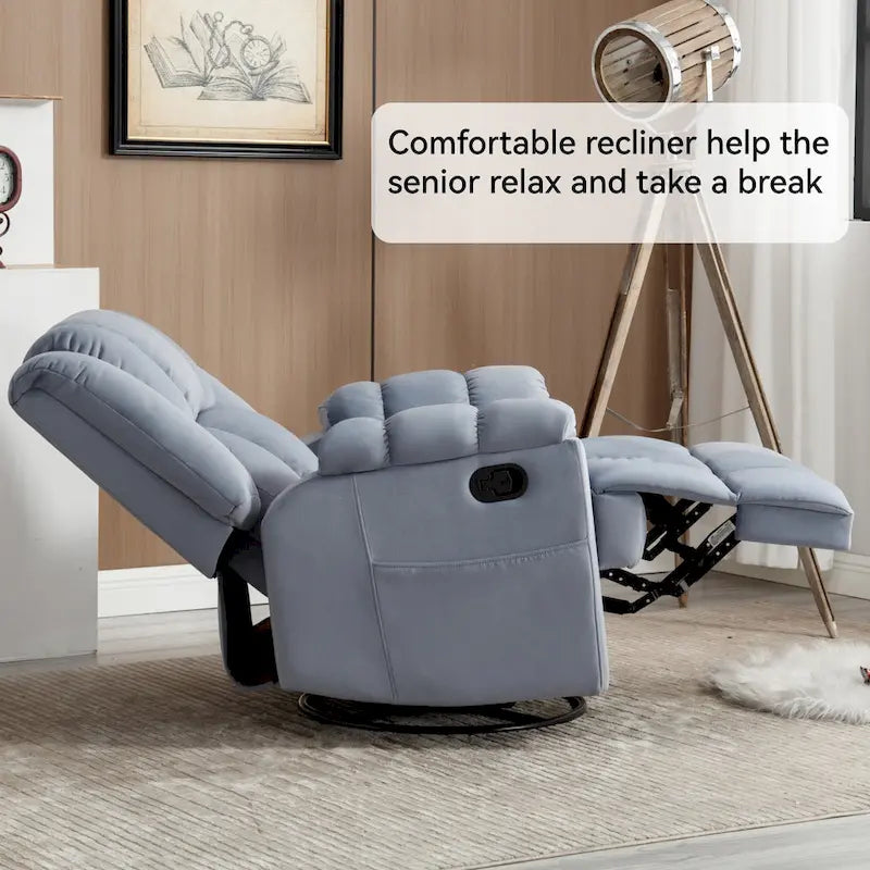 Blue Fabric Recliner Chair, Single Seat, Swivel & Rocker