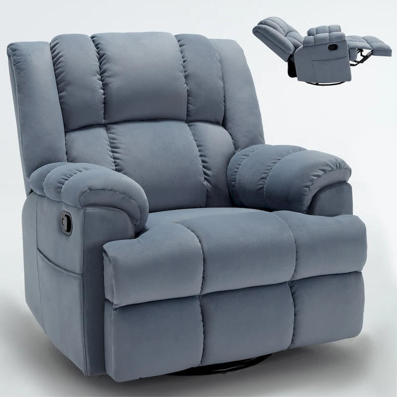 Blue Fabric Recliner Chair, Single Seat, Swivel & Rocker
