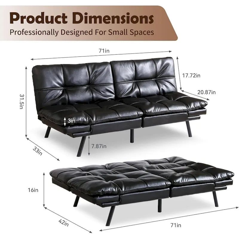 Faux Leather Convertible Loveseat Sofa Bed, 2-Seater – Brown / Black