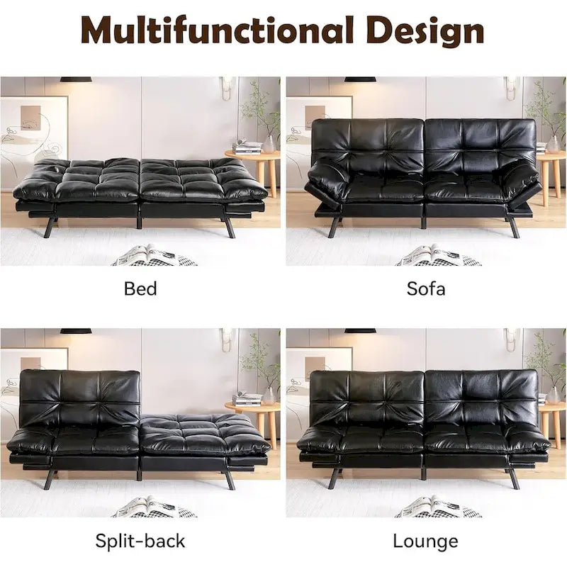 Faux Leather Convertible Loveseat Sofa Bed, 2-Seater – Brown / Black