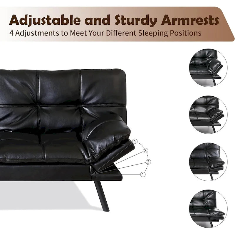 Faux Leather Convertible Loveseat Sofa Bed, 2-Seater – Brown / Black