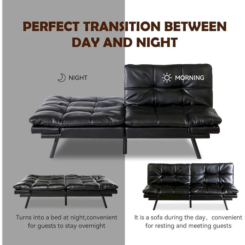 Faux Leather Convertible Loveseat Sofa Bed, 2-Seater – Brown / Black