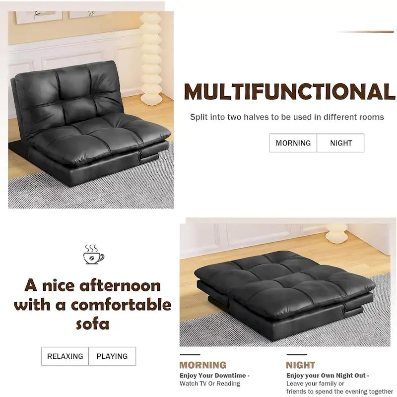 Faux Leather Convertible Loveseat Sofa Bed, 2-Seater – Brown / Black
