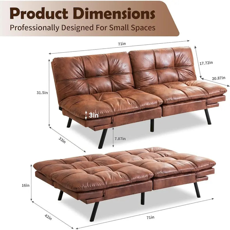 Faux Leather Convertible Loveseat Sofa Bed, 2-Seater – Brown / Black