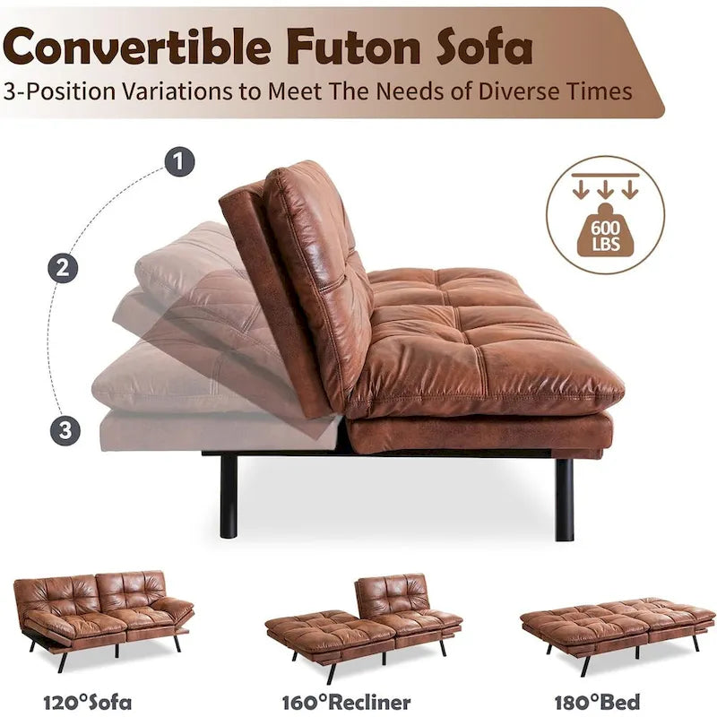 Faux Leather Convertible Loveseat Sofa Bed, 2-Seater – Brown / Black