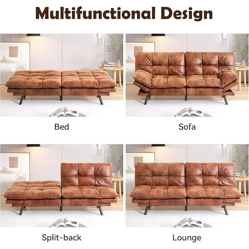 Faux Leather Convertible Loveseat Sofa Bed, 2-Seater – Brown / Black