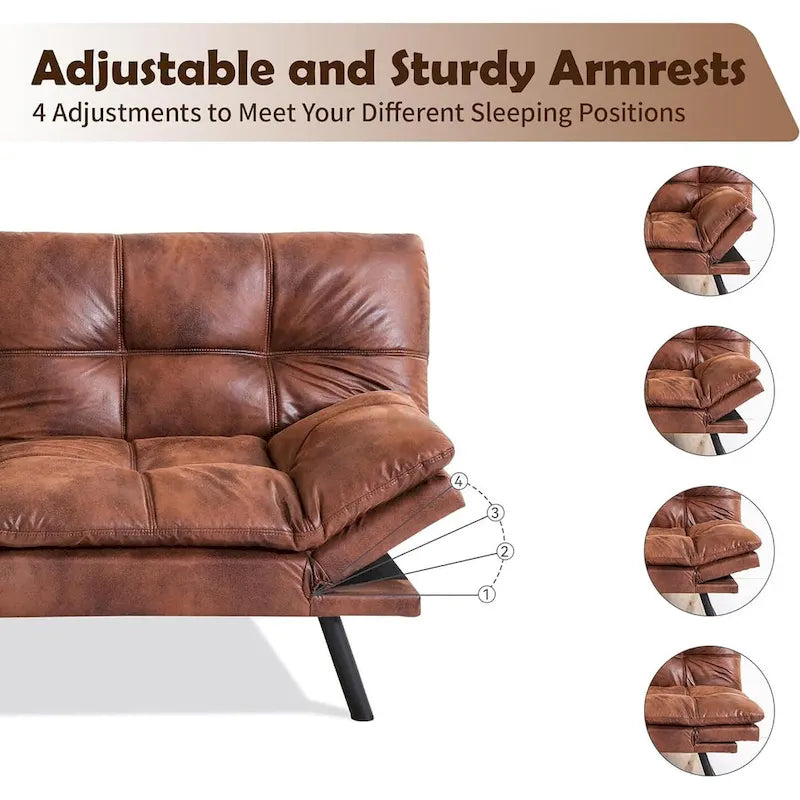 Faux Leather Convertible Loveseat Sofa Bed, 2-Seater – Brown / Black