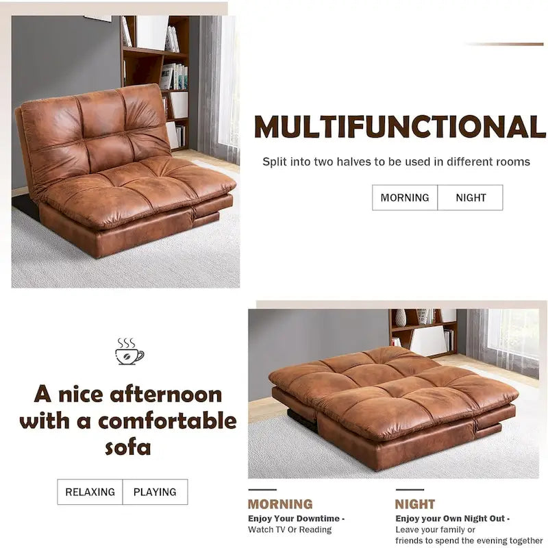 Faux Leather Convertible Loveseat Sofa Bed, 2-Seater – Brown / Black