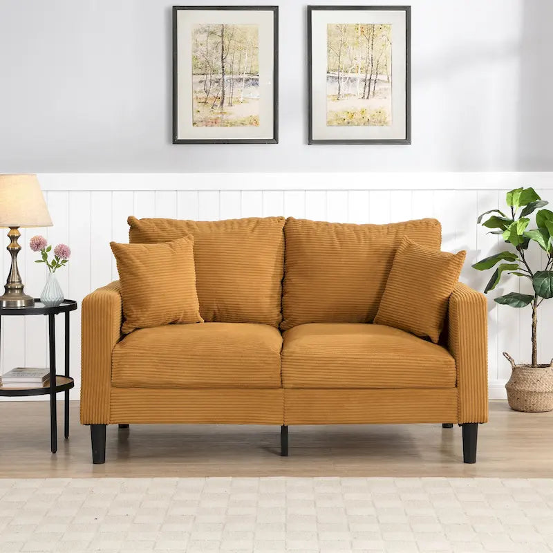 Upholstered Loveseat Sofa, 2-Seater – Orange / Light Gray / Dark Gray