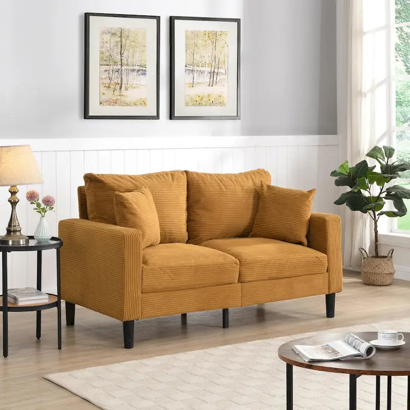 Upholstered Loveseat Sofa, 2-Seater – Orange / Light Gray / Dark Gray