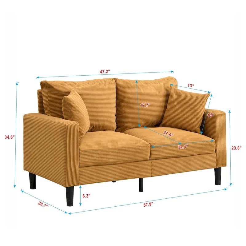 Upholstered Loveseat Sofa, 2-Seater – Orange / Light Gray / Dark Gray