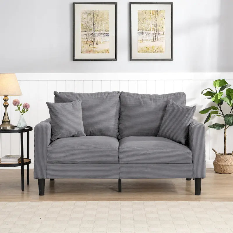 Upholstered Loveseat Sofa, 2-Seater – Orange / Light Gray / Dark Gray