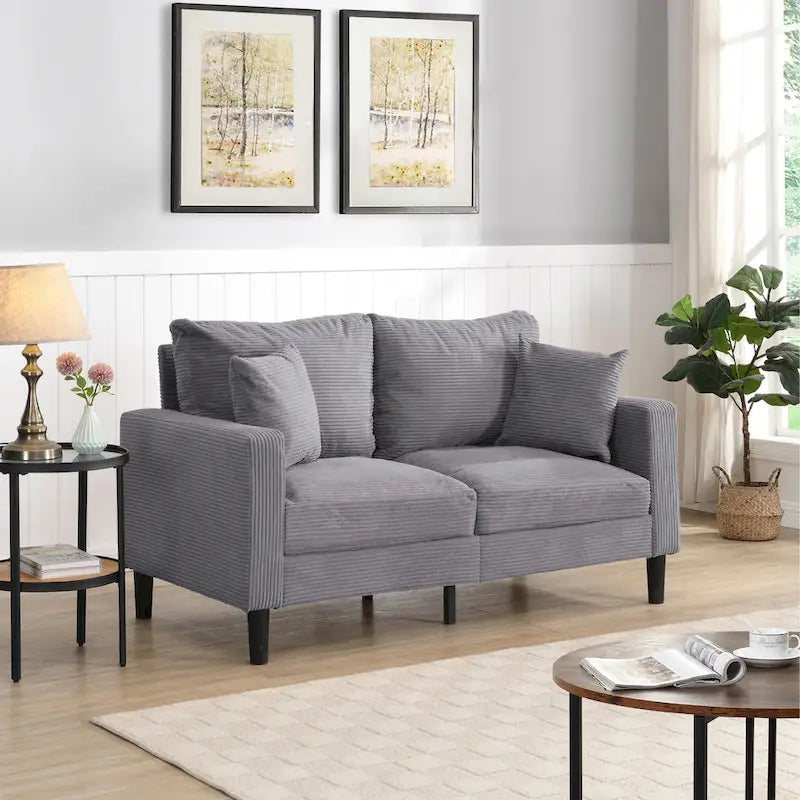 Upholstered Loveseat Sofa, 2-Seater – Orange / Light Gray / Dark Gray