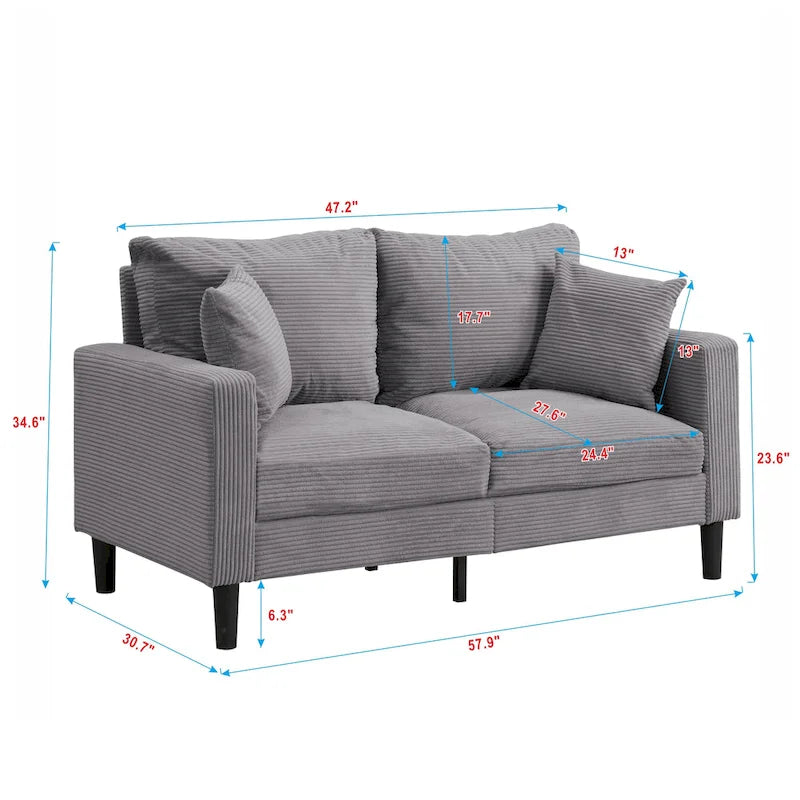 Upholstered Loveseat Sofa, 2-Seater – Orange / Light Gray / Dark Gray