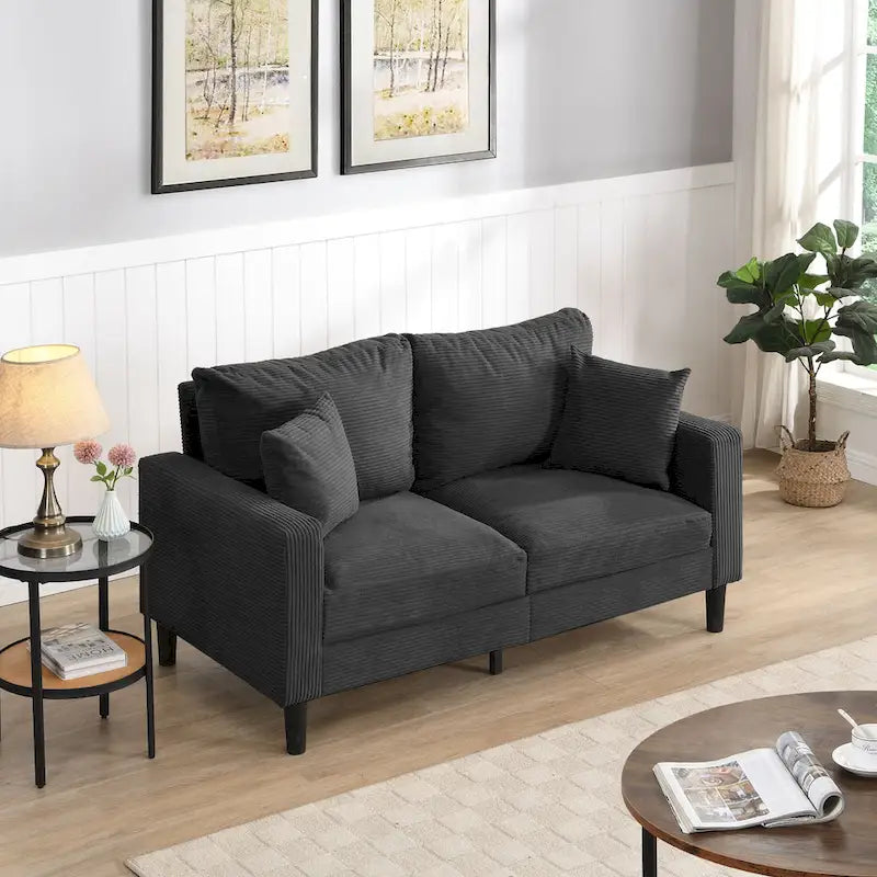 Upholstered Loveseat Sofa, 2-Seater – Orange / Light Gray / Dark Gray