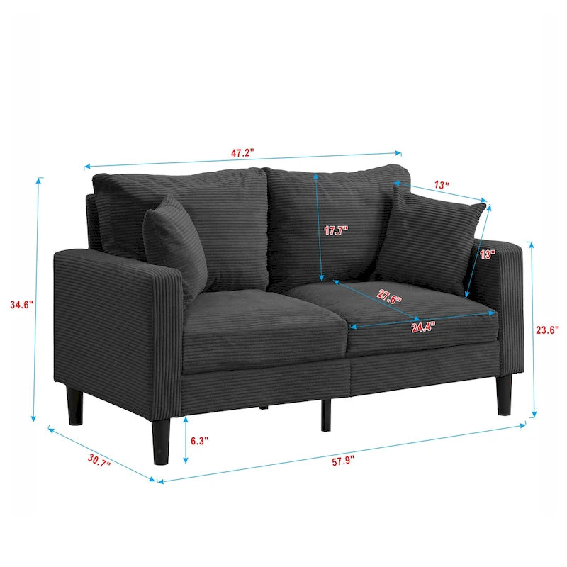 Upholstered Loveseat Sofa, 2-Seater – Orange / Light Gray / Dark Gray