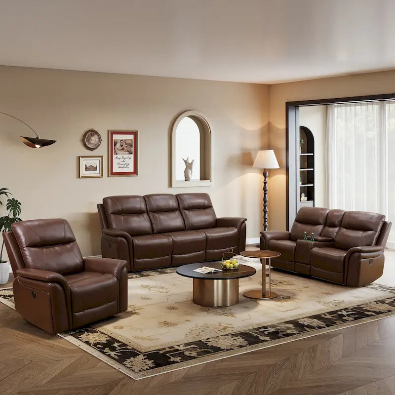Reddish Brown Modern 3-Piece Recliner Sofa Set (3-Seater)