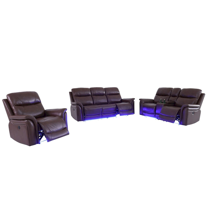 Reddish Brown Modern 3-Piece Recliner Sofa Set (3-Seater)
