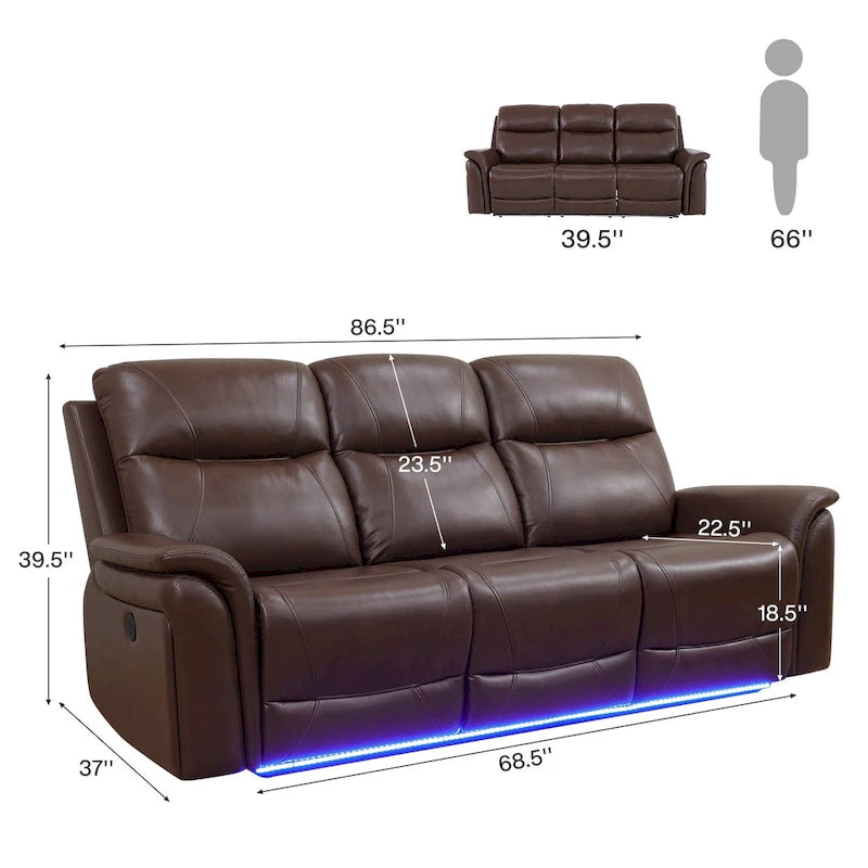 Reddish Brown Modern 3-Piece Recliner Sofa Set (3-Seater)