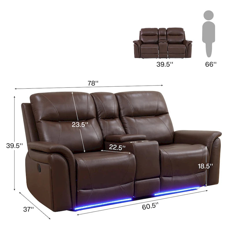 Reddish Brown Modern 3-Piece Recliner Sofa Set (3-Seater)