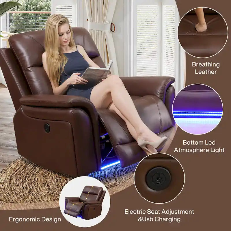 Reddish Brown Modern 3-Piece Recliner Sofa Set (3-Seater)