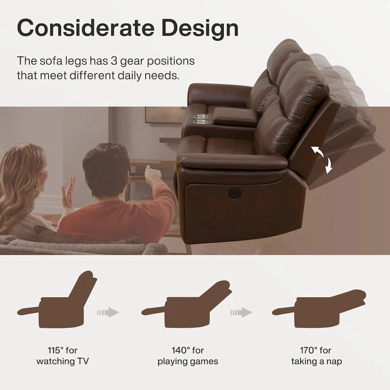 Reddish Brown Modern 3-Piece Recliner Sofa Set (3-Seater)