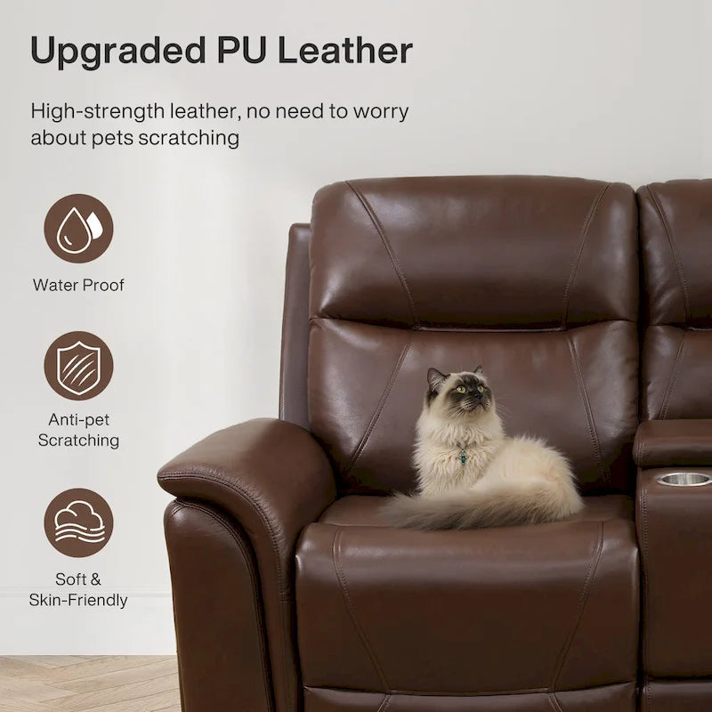 Reddish Brown Modern 3-Piece Recliner Sofa Set (3-Seater)