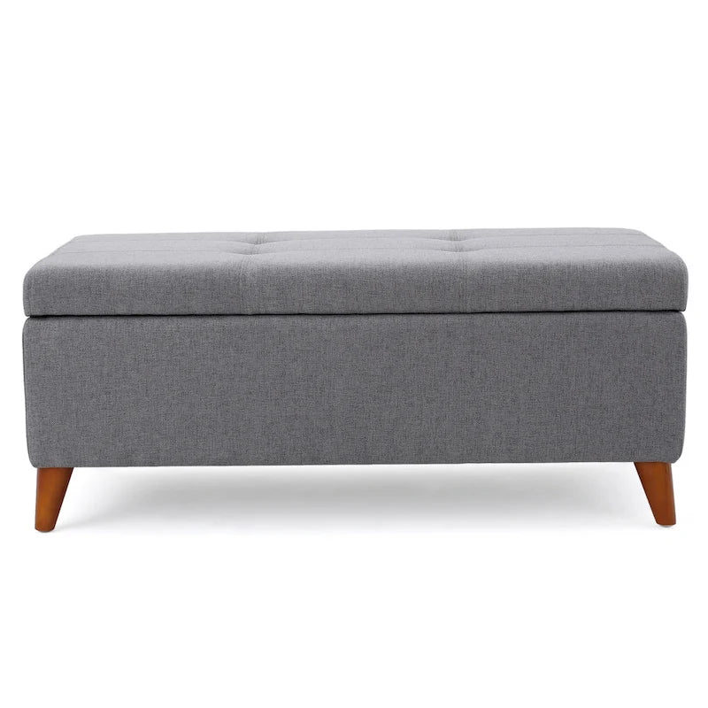 Gray Fabric Storage Ottoman Bench with Brown Wood Legs, Seats 1–2