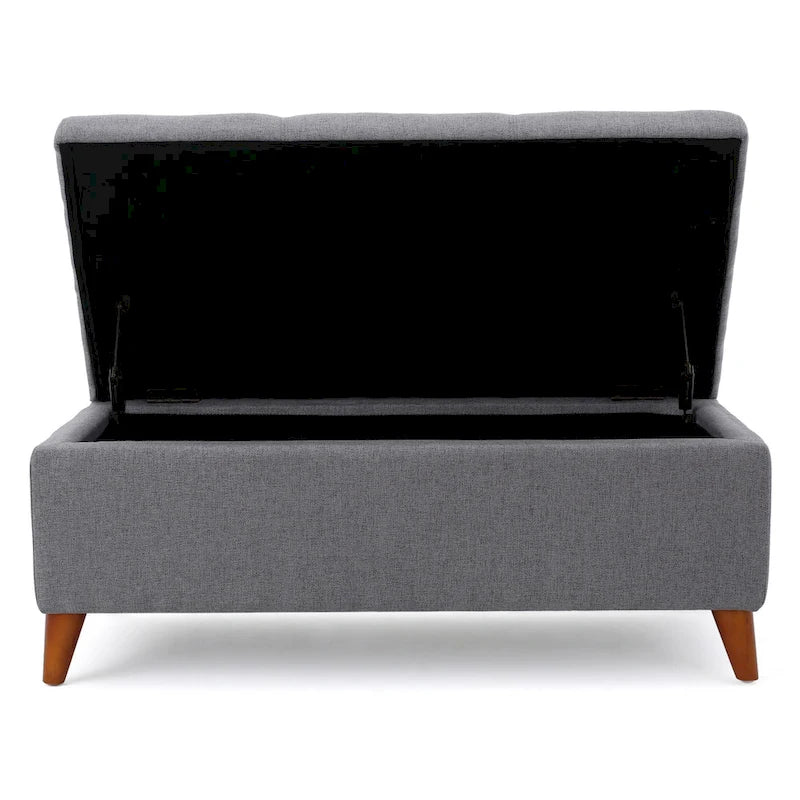 Gray Fabric Storage Ottoman Bench with Brown Wood Legs, Seats 1–2