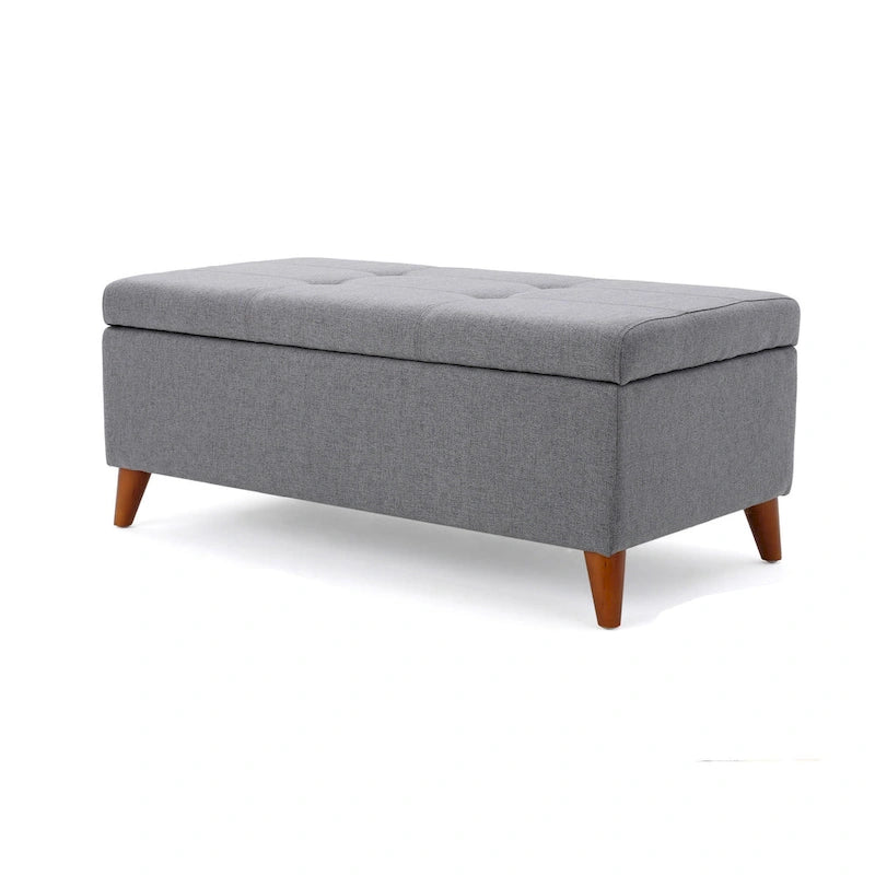 Gray Fabric Storage Ottoman Bench with Brown Wood Legs, Seats 1–2