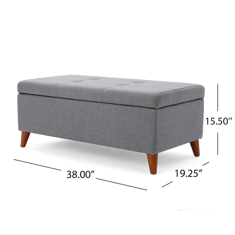 Gray Fabric Storage Ottoman Bench with Brown Wood Legs, Seats 1–2