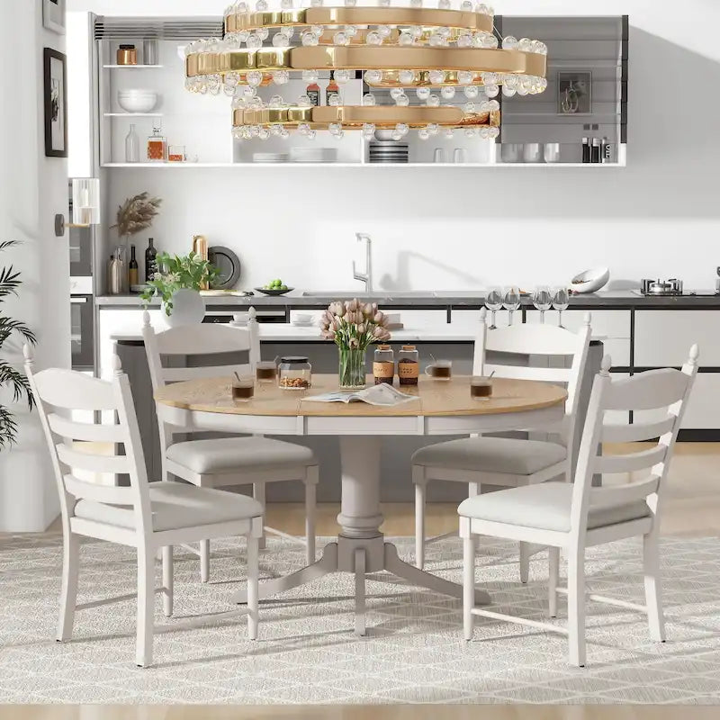 Off White / Antique White Extendable Dining Table Set, Seats 5, 5-Piece