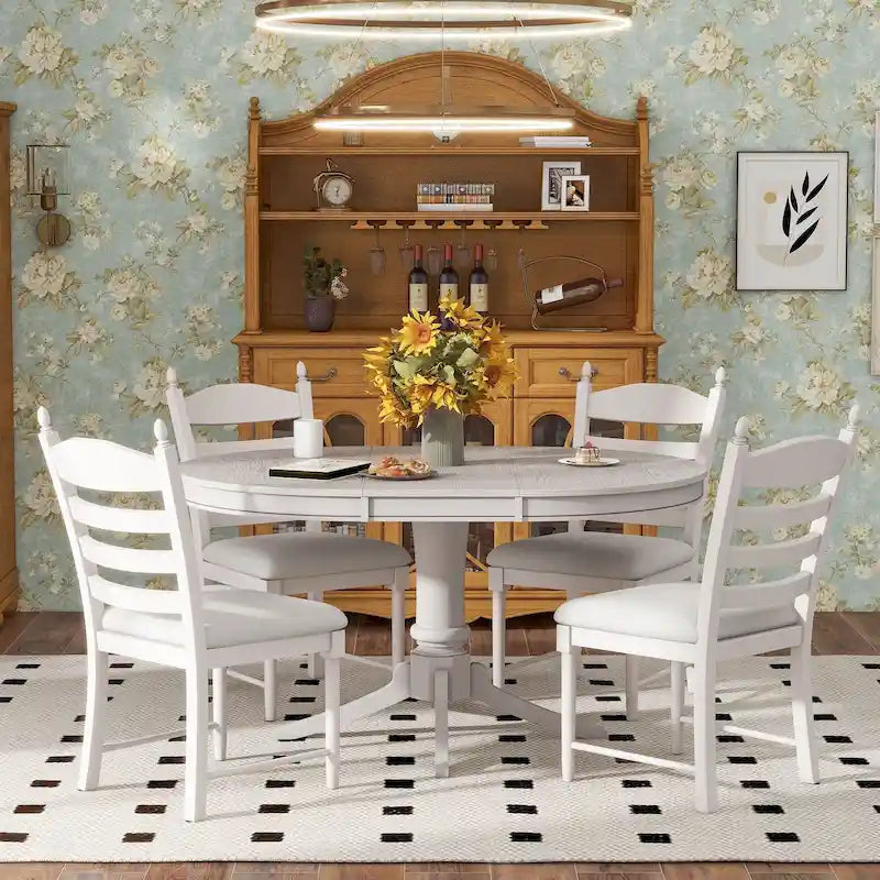 Off White / Antique White Extendable Dining Table Set, Seats 5, 5-Piece