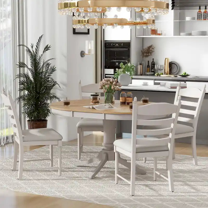 Off White / Antique White Extendable Dining Table Set, Seats 5, 5-Piece