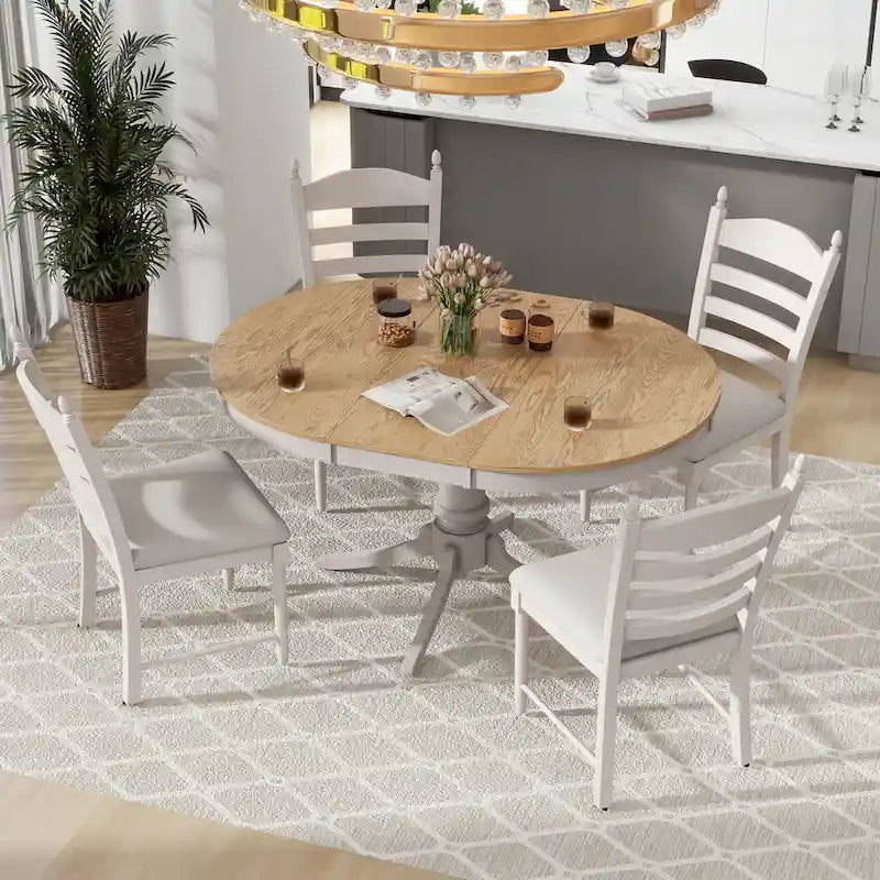 Off White / Antique White Extendable Dining Table Set, Seats 5, 5-Piece